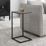 Pull-Up Accent Table – 24" H Antique Black Iron Accent Table with Gray Shagreen Top, Modern Functional Side Table By One Pixie Street