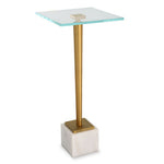 Side Table 25" H Brass Plated Iron Frame Tempered Glass Top White Marble Base Modern Accent Table By One Pixie Street