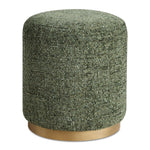 Forest Green Chenille Ottoman – 18" Round Upholstered Ottoman with Antique Brushed Brass Iron Accents, Jewel-Tone Seat By One Pixie Street