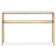 Modern Console Table Warm Gold Frame Glass Shelves