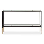 Glass Console Table – 48"W Black Metal Console Table with Tempered Glass Shelves and Gold Accents, Modern Entryway Table By One Pixie Street