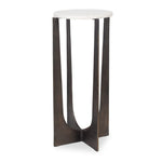 White Marble Accent Table – 24" H Brass Bronze Frame Side Table with Marble Top, Modern Decorative Accent By One Pixie Street