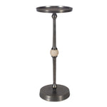 Accent Table 22" H Dark Bronze Cast Aluminum Iron Frame Travertine Insert Round Side Table By One Pixie Street