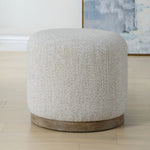 Handcrafted Accent Stool – Warm Brown Wood Base with Distressed Detail and Neutral Fabric Cushion Seat 20.25"W by One Pixie Street