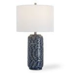 Blue Ceramic Table Lamp – 26.5" H Lamp with White Linen Shade and Brushed Nickel Accents By One Pixie Street