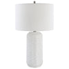 Modern White Ceramic Table Lamp – Textured Base with Linen Shade