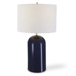 Navy Blue Ceramic Table Lamp – 27" H Lamp with White Linen Shade and Brushed Nickel Accents By One Pixie Street
