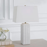 Table Lamp Gloss White Ceramic Design 25" H Rectangular Shade Lamp by One Pixie Street