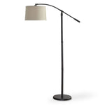 Adjustable Arc Floor Lamp – 70" Tall Matte Black Finish, Oatmeal Hardback Shade, Modern Task Lighting by One Pixie Street