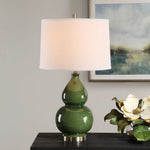 Table Lamp Dark Green Ceramic With Brass Accents 26" H Tall Bedside Lighting by One Pixie Street