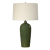 Emerald Green Ceramic Table Lamp – Distressed Glaze with Linen Shade