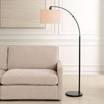 Decorative Arc Floor Lamp – Black Metal Frame with Curved Design and Off White Linen Shade for Living Room 68"H by One Pixie Street