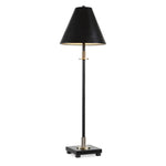 Diamond Knurl Metal Buffet Lamp – 32" Tall Black Finish with Antique Brass Accents, Tapered Iron Shade, Modern Lighting by One Pixie Street