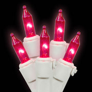 Vickerman W4W1008 100 Pink Mini Light On White Wire 33' Long Christmas Light Strand
