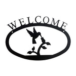 Hummingbird Welcome Sign Small – 11 3/8" W Rustic Black Wrought Iron Bird Wall Plaque by Village Wrought Iron Inc.