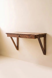 Rustic Reclaimed Wood Wall Desk With Built-In Drawer 19.5