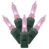 Vickerman X4G7110 100 Pink Italian LED Single Mold Light Green Wire 34' Christmas Light Strand