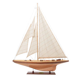 Shamrock Sailboat Model – 38 Inch Wooden Yacht – Handcrafted Nautical Display
