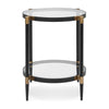 Round side table with black and gold frame on a white background