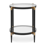 Round Glass Side Table Black Iron Frame Gold Accents 24.62" Tall by Uttermost