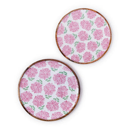 Round Pink Floral Wood Serving Tray Set of 2 2
