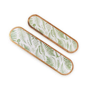Two Piece Wooden Tray Set Fern Pattern 19.5 Inch Long Serving Accessories by [Brand]