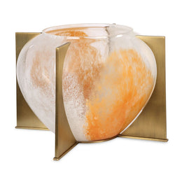 Uttermost 18183 Round Glass Amber Swirl Vase with Brass Metal Stand