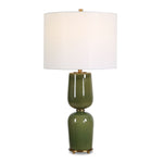Moss Green Shapely Ceramic Table Lamp with Antiqued Brass Accents 27"H Round Drum Shade by Uttermost