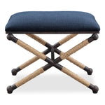 Uttermost 23598 Firth Small Navy Fabric Bench with Rope Accents and Rustic Iron Frame