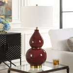 Table Lamp – Burgundy Glazed Ceramic Gourd – 30.5