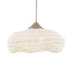 Uttermost Biddeford 5-Light Pendant – 24" Scalloped Shade with Matte White Wood Beads & Brushed Gold Finish