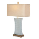 Uttermost Cantarana Textured Pale Blue Gray Ceramic Table Lamp with Rectangular Rust Beige Linen Shade and Coffee Bronze Accents