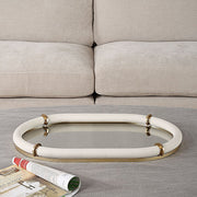 Uttermost 18229 Cyprus White Faux Shagreen Leather Oval Tray with Brass Accents & Mirrored Base – 24