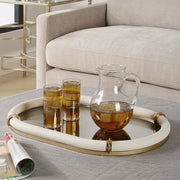 Uttermost 18229 Cyprus White Faux Shagreen Leather Oval Tray with Brass Accents & Mirrored Base – 24