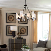 Uttermost 21381 Ellipse 10 Light Dark Bronze Chandelier with White Swirl Glass Shades
