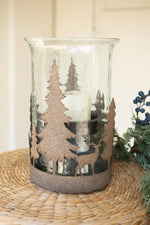 Kalalou Metal Christmas Tree Deer Cylinder Candle Holder Wrap Gold 10.5"H