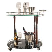 Rolling Bar Cart – 2-Tier Glass Serving Trolley with Bottle Holders – 27.375