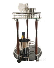 Wood and Chrome Bar Cart – Tempered Glass Shelves – 27.375