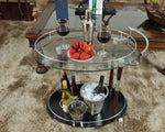 Chrome & Wood Serving Trolley – Tempered Glass Shelves – 27.375