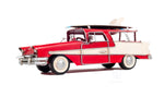 1957 Ford Country Squire Station Wagon Model 5" H – Red Iron Replica with Surfboards By Old Modern Handicrafts