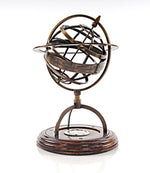 Brass Armillary Globe with Compass – 11 Inch – Wood Base Decorative Accent By Old Modern Handicrafts