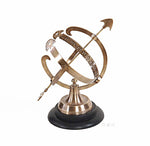 Brass Armillary on Wooden Base – 14.25" Tall – Rotating Antique Nautical Decor By Old Modern Handicrafts