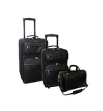 Amerileather Black Leather Three Piece Set Traveller – Expandable Rolling Luggage Bag Collection with Timeless Style and Durability