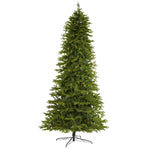 Green artificial Christmas tree on a white background