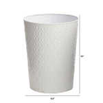 White textured waste bin with dimensions on a white background