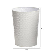 White textured waste bin with dimensions on a white background