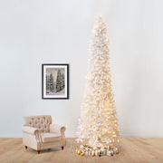 Close-up of a white Christmas tree with lights