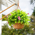 Nearly Natural 13-inch artificial eucalyptus and lily hanging planter in green