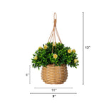UV-resistant artificial hanging plants with lifelike flowers and cascading greenery