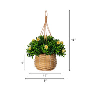 UV-resistant artificial hanging plants with lifelike flowers and cascading greenery